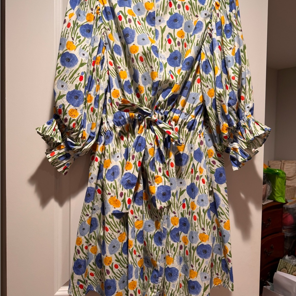 entro Blue & Yellow Floral V-Neck Mini Dress - Picture 3 of 3